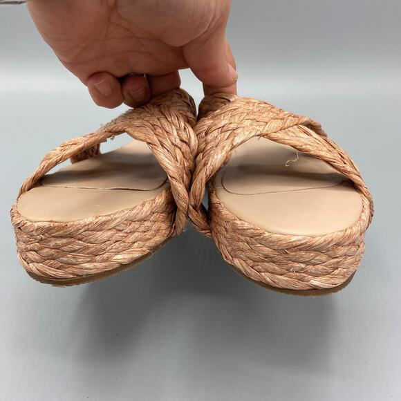 KAANAS Inagua Crossover Raffia Braid Sandals Size 9 Beige‎ Pink Flatform Slides - Picture 2 of 10